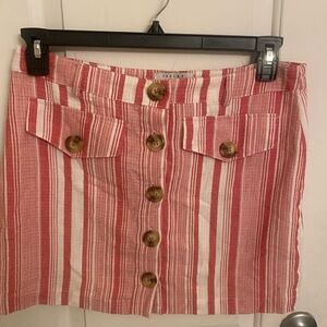 Striped Red and White Button-Up Skirt